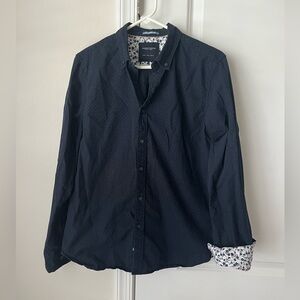 Denim & Flower Navy Blue Floral Button Down SMALL Long Sleeve Shirt Preppy